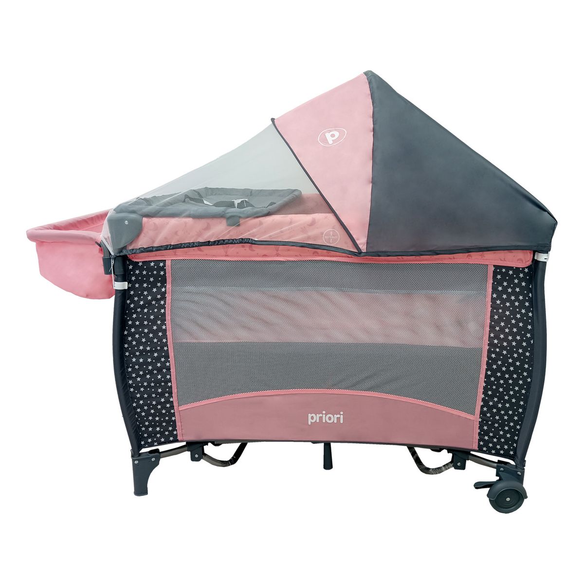 PRIORI - Cuna Corral Priori Lima para bebé gris Rosada