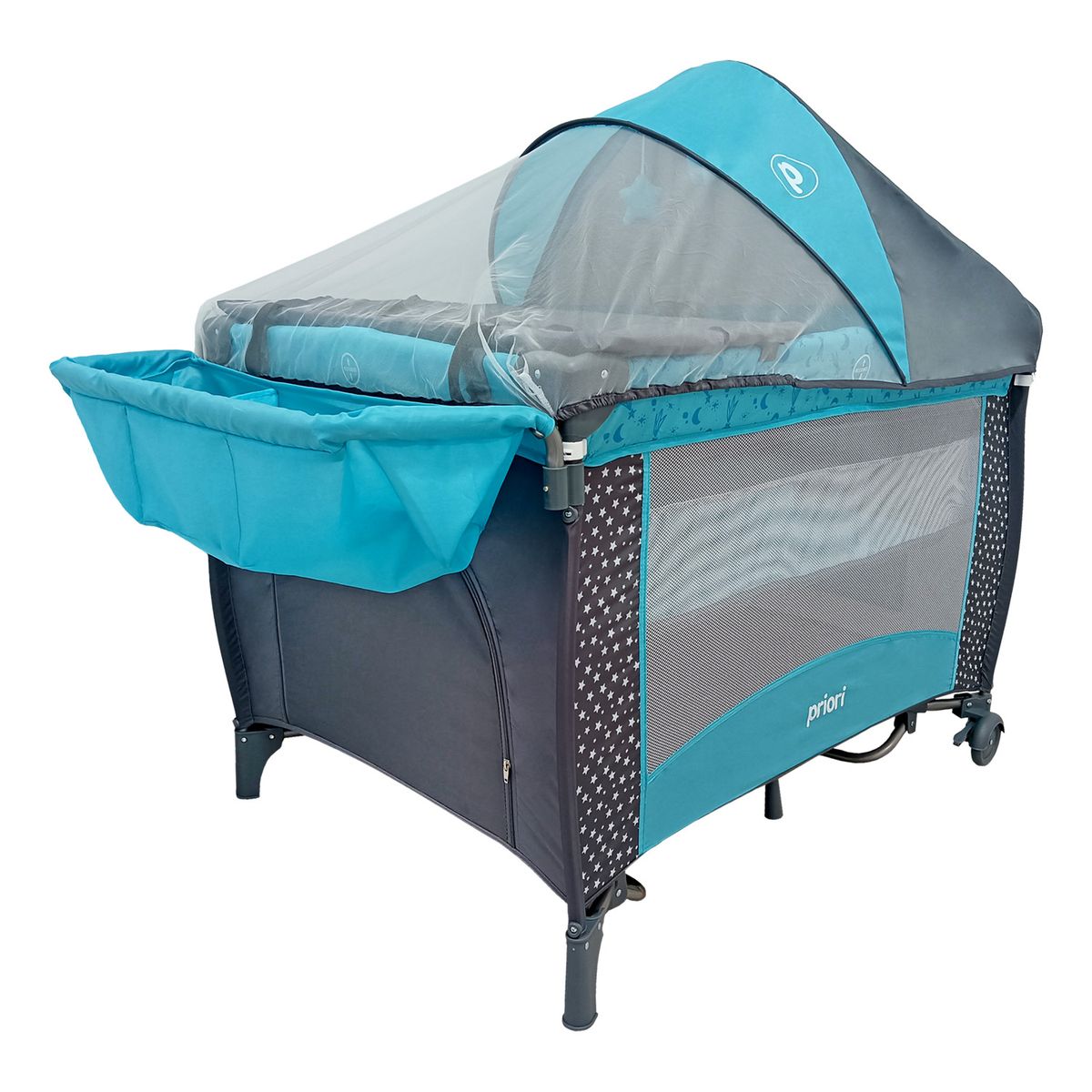 PRIORI - Cuna Corral Priori Lima para bebé Gris Azul