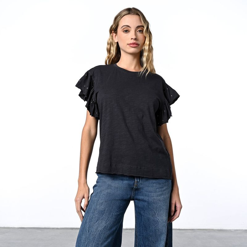 DENIMLAB - Blusa Mujer Manga corta globo de Algodón Denimlab