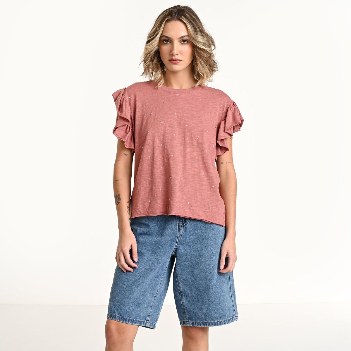 DENIMLAB - Blusa Mujer Manga corta globo de Algodón Denimlab