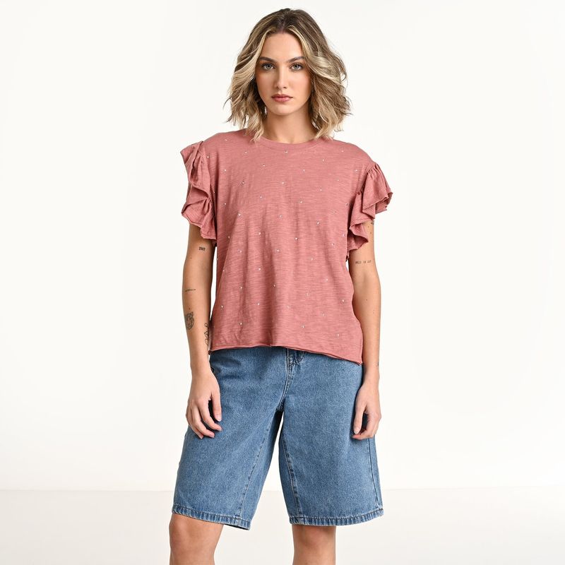 DENIMLAB - Blusa Mujer Manga corta globo de Algodón Denimlab