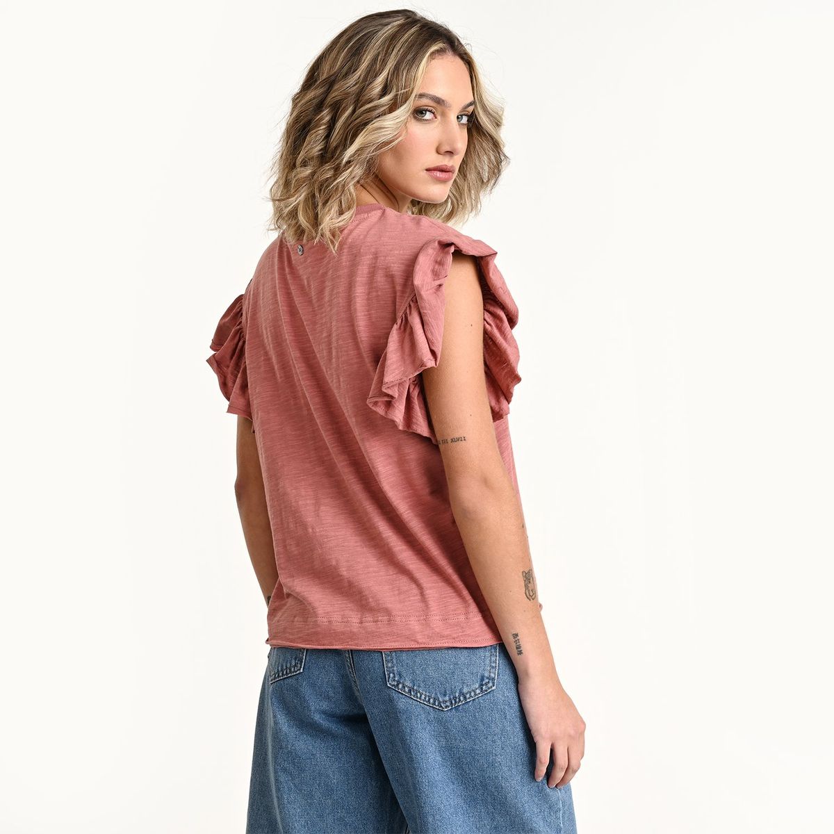 DENIMLAB - Blusa Mujer Manga corta globo de Algodón Denimlab