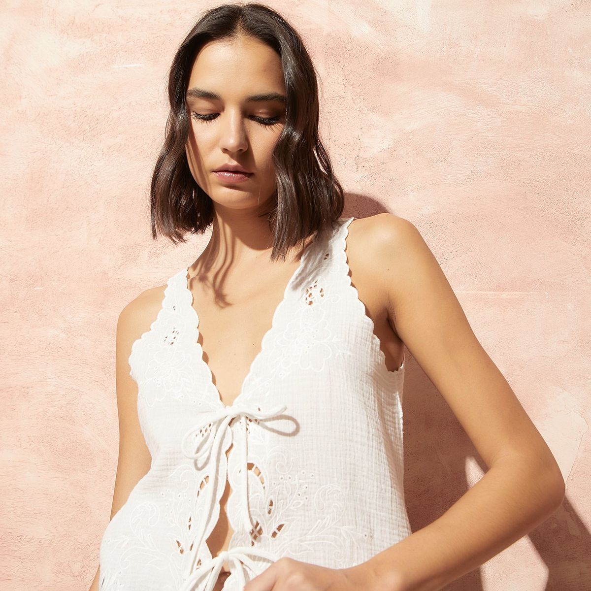 BASEMENT - Blusa Mujer con Ojalillo Sin mangas de Algodón Basement