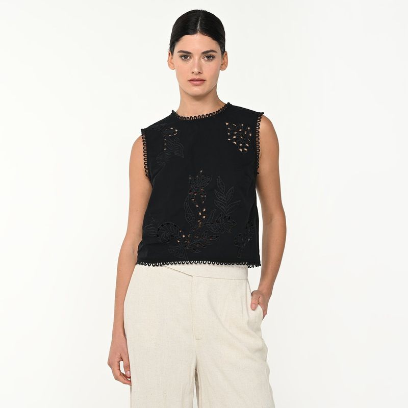 BASEMENT - Blusa Mujer con Ojalillo Sin mangas de Algodón Basement