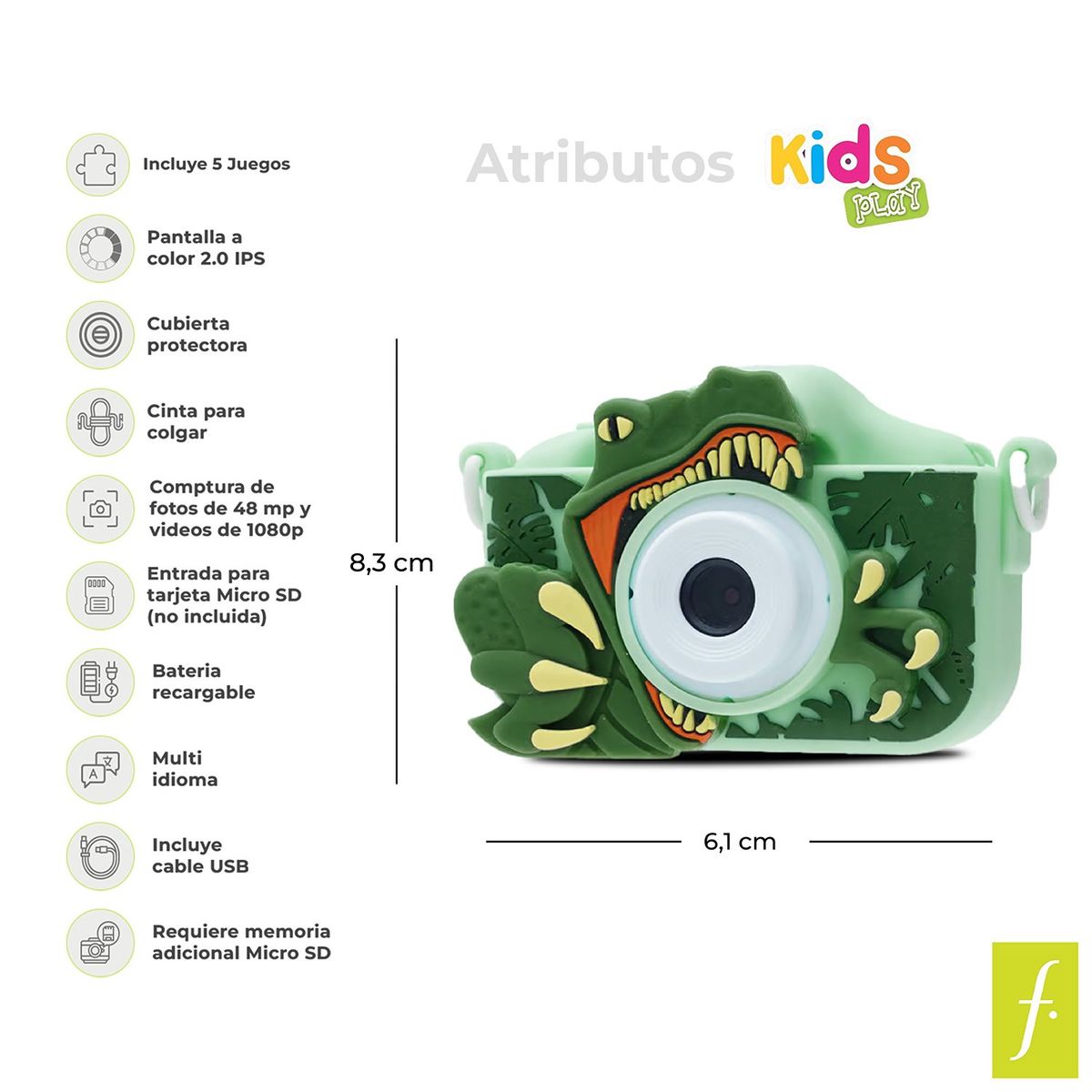 KIDS N PLAY - Cámara para niños digital de Dinosaurio, graba videos y toma fotos