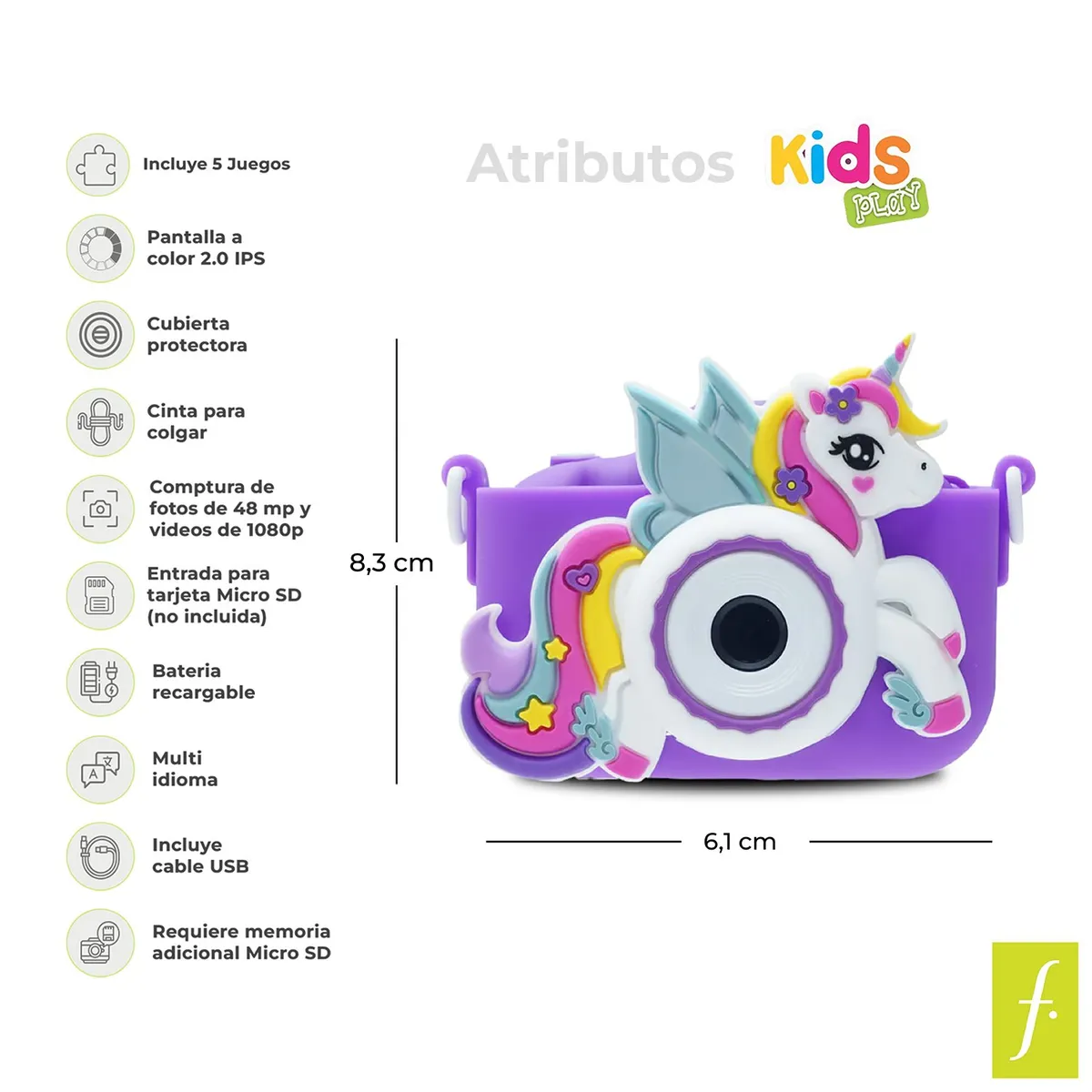 KIDS N PLAY - Cámara para niños digital de Unicornio, graba videos y toma fotos