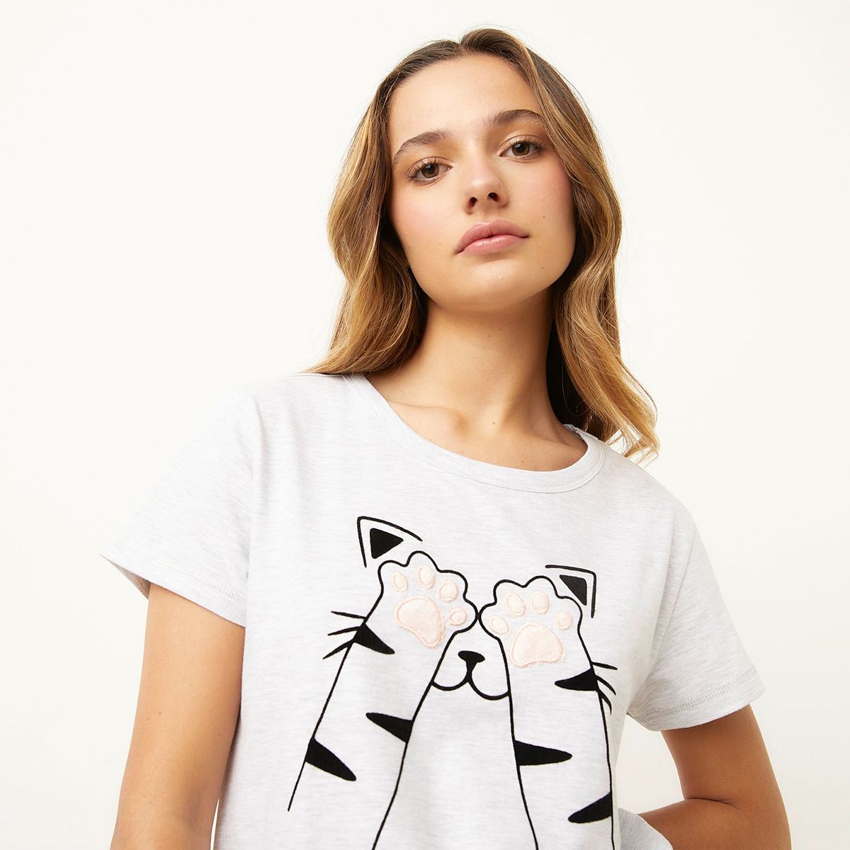 SYBILLA - Camiseta de pijama Mujer Manga corta de Algodón Sybilla