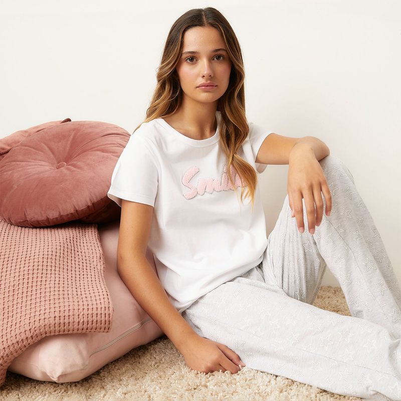 SYBILLA - Camiseta de pijama Mujer Manga corta de Algodón Sybilla