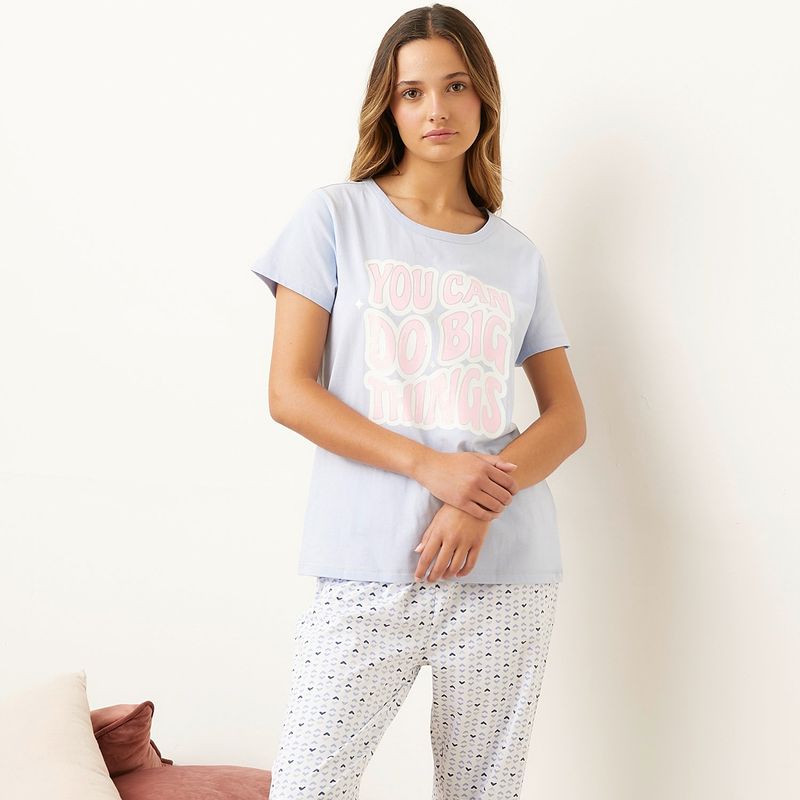 SYBILLA - Camiseta de pijama Mujer Manga corta de Algodón Sybilla