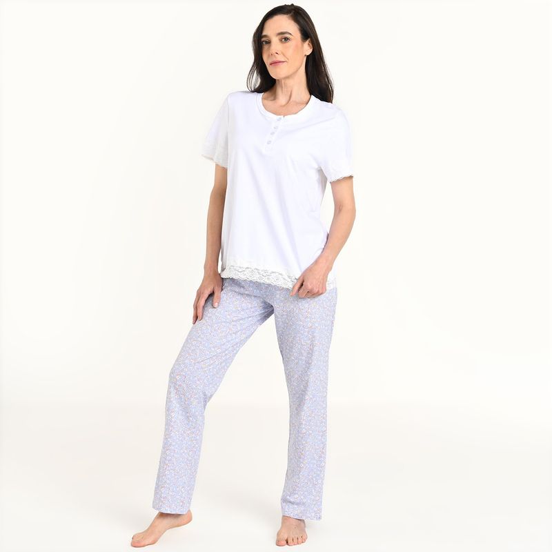 SOUTHLAND - Pijama completa con pantalón Mujer Manga corta de Algodón Southland