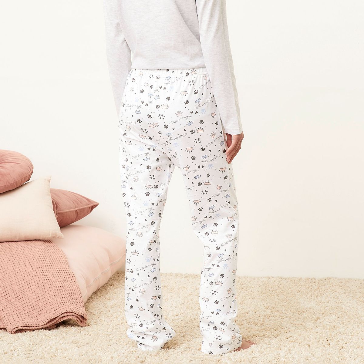 SYBILLA - Pantalón de pijama Mujer Largo de Algodón Sybilla