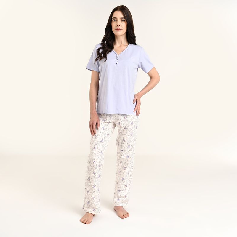 SOUTHLAND - Pijama completa con pantalón Mujer Manga corta de Algodón Southland