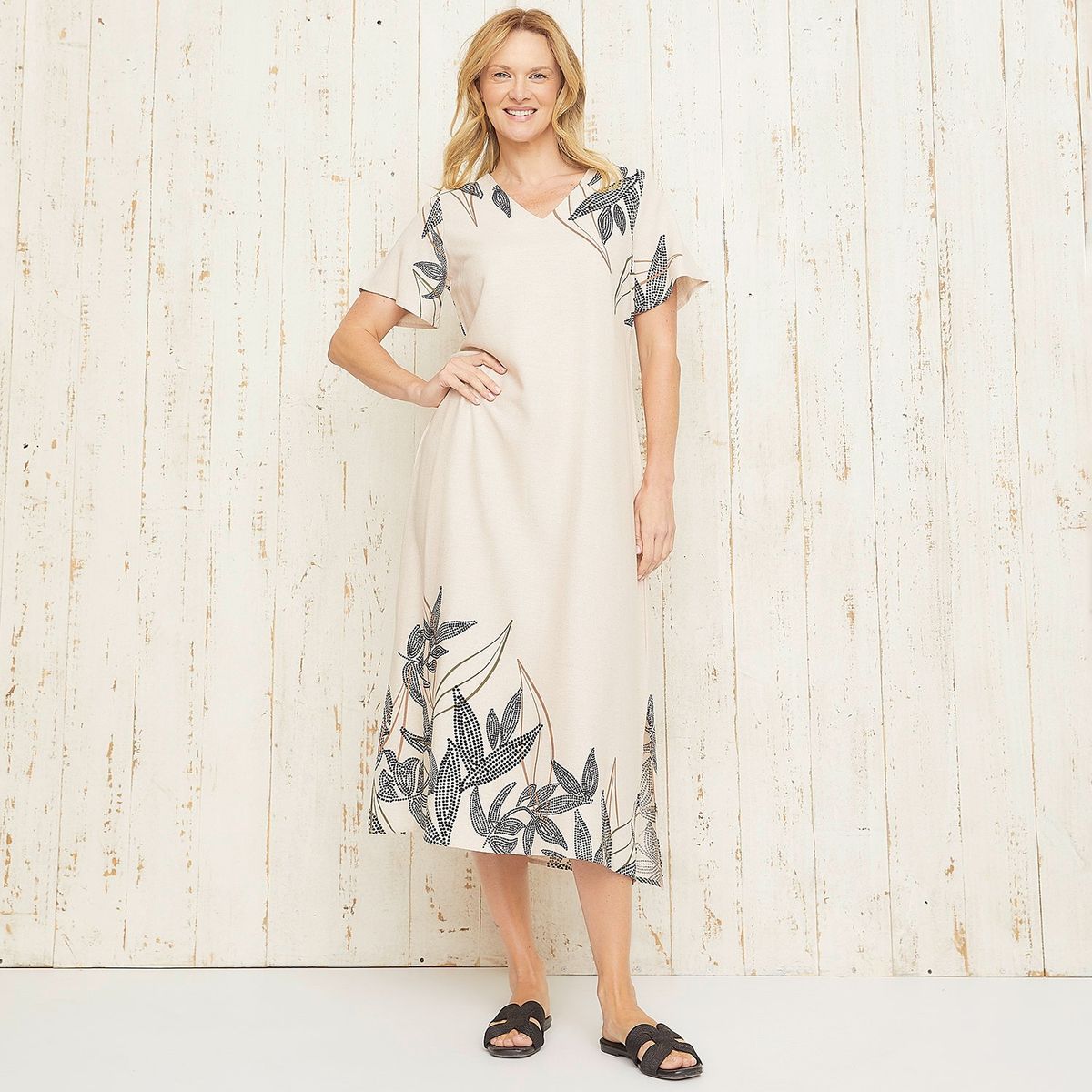 SOUTHLAND - Vestido Mujer Medio con Estampado de Lino Southland