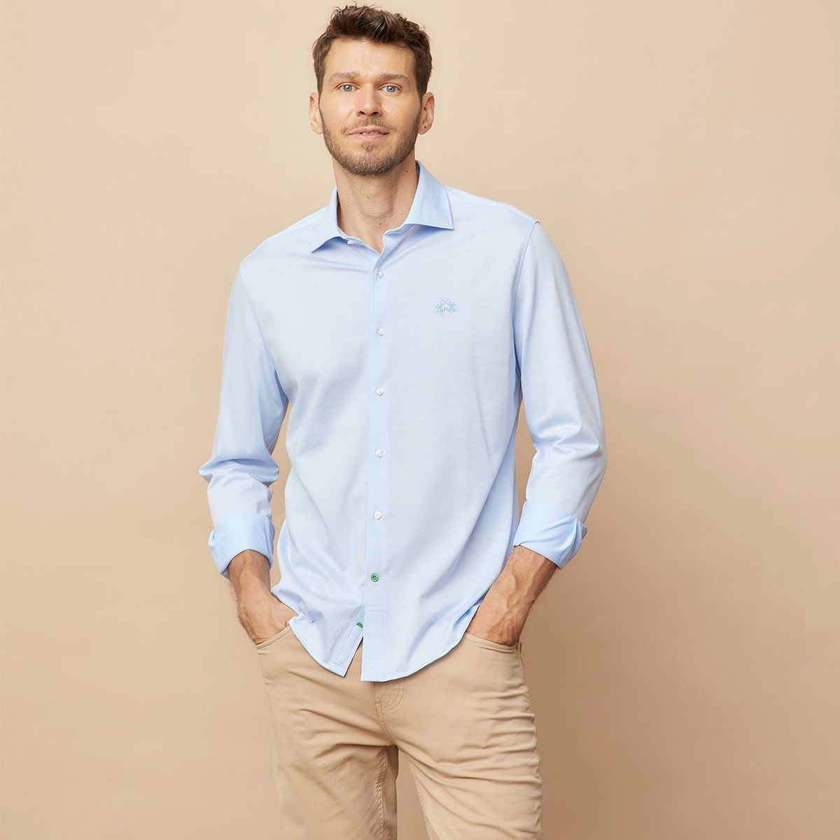 LA MARTINA - Camisa Hombre Manga larga Slim de Algodón La Martina