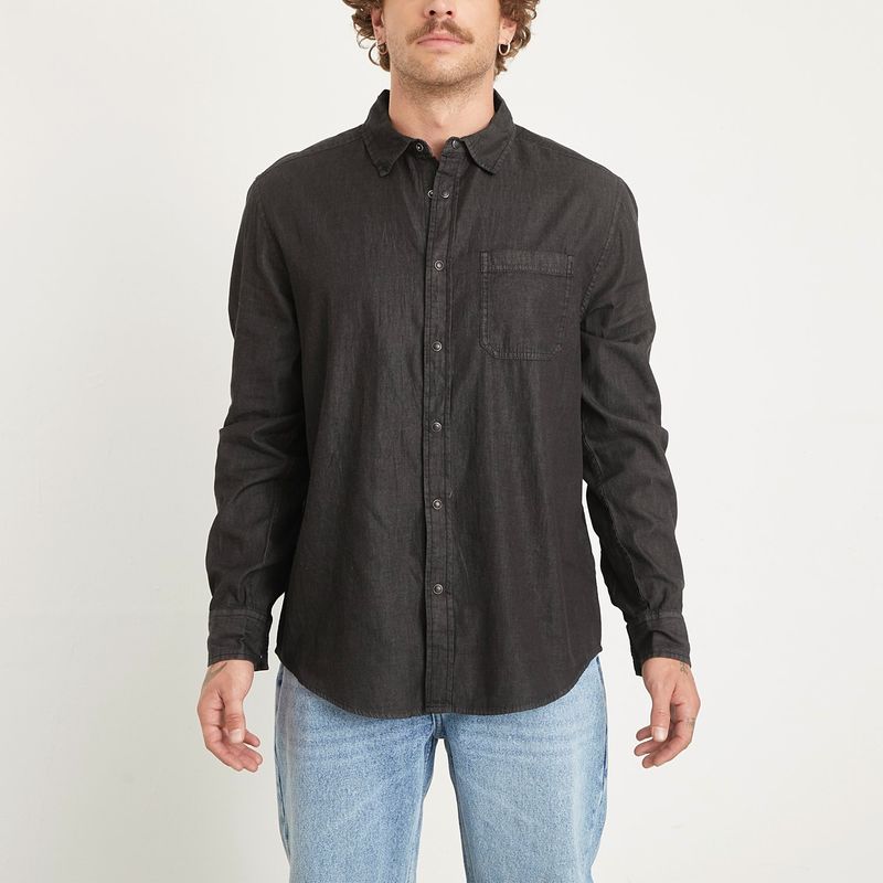 BEARCLIFF - Camisa Hombre Denim Manga larga Recto de Algodón Bearcliff