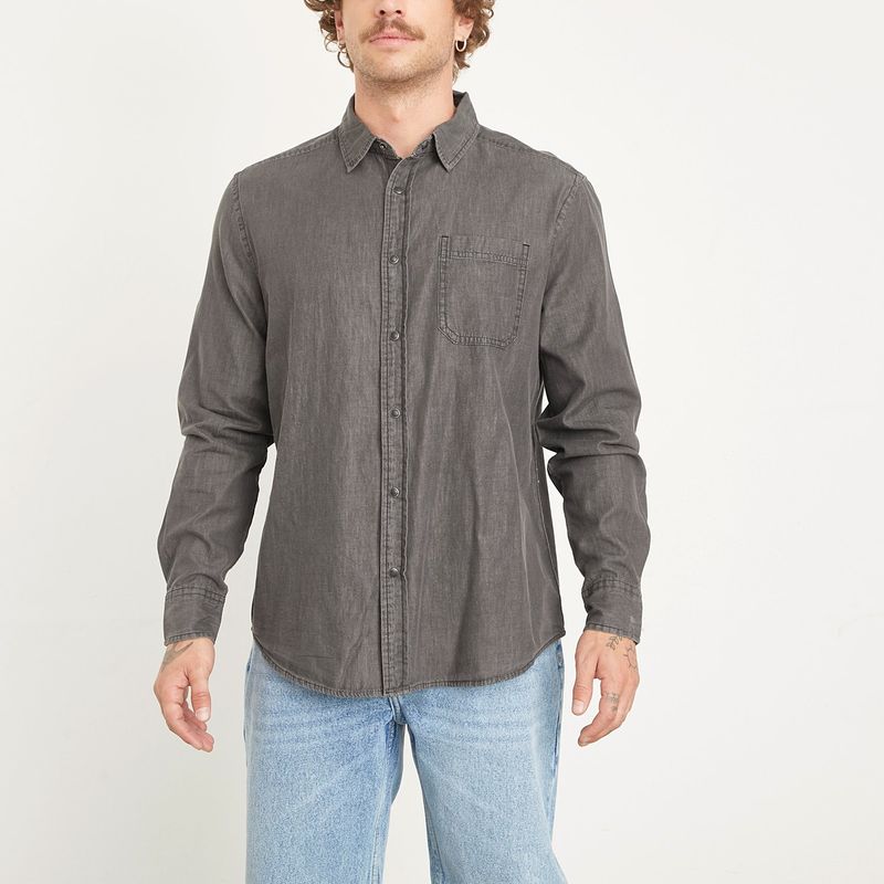 BEARCLIFF - Camisa Hombre Denim Manga larga Recto de Algodón Bearcliff