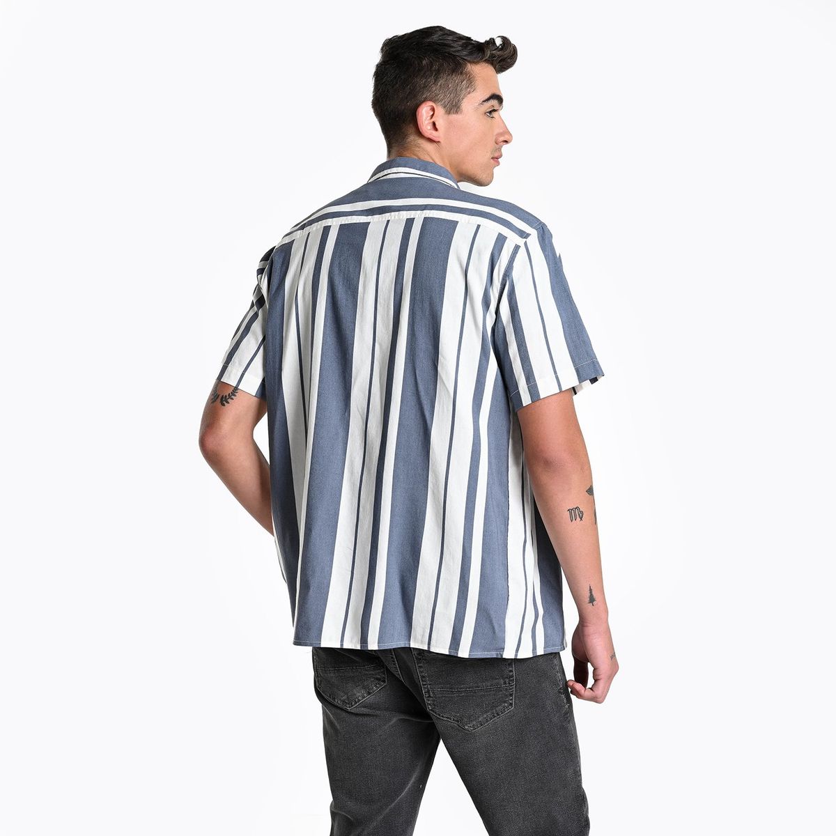 BEARCLIFF - Camisa Hombre de Rayas Manga corta de Algodón Bearcliff