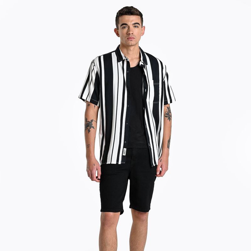 BEARCLIFF - Camisa Hombre de Rayas Manga corta de Algodón Bearcliff