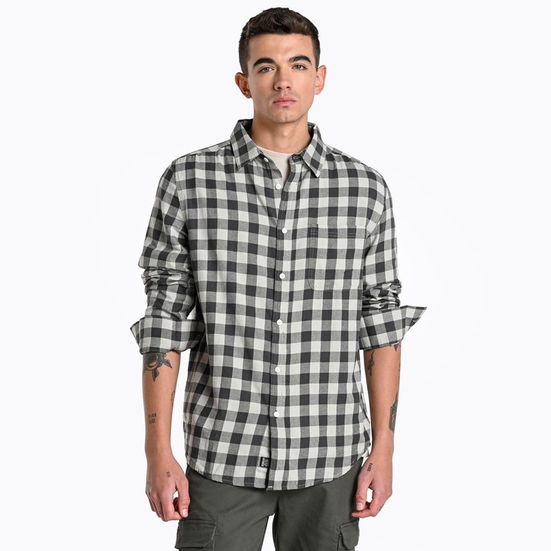 BEARCLIFF - Camisa Hombre de Cuadros Manga larga Recto de Algodón Bearcliff