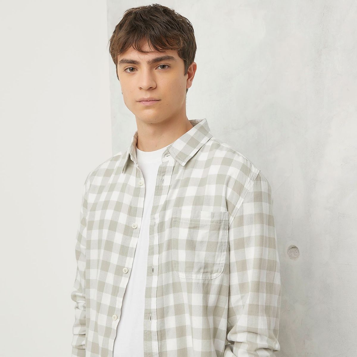 BEARCLIFF - Camisa Hombre de Cuadros Manga larga Recto de Algodón Bearcliff