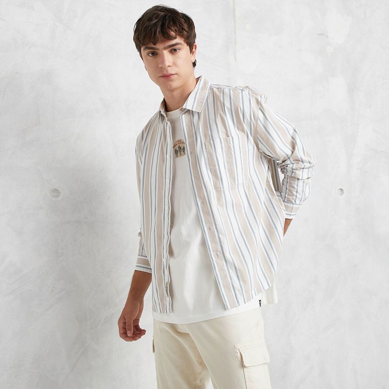BEARCLIFF - Camisa Hombre Manga larga Recto de Algodón Bearcliff