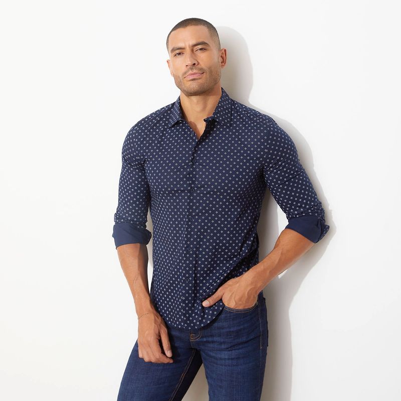 MOSSIMO - Camisa Hombre con Estampado Manga larga Slim de Algodón Mossimo