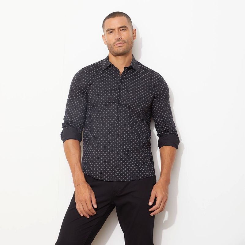 MOSSIMO - Camisa Hombre con Estampado Manga larga Slim de Algodón Mossimo