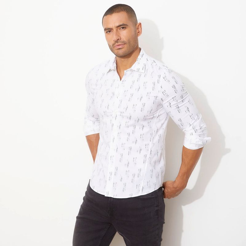 MOSSIMO - Camisa Hombre con Estampado Manga larga Slim de Algodón Mossimo