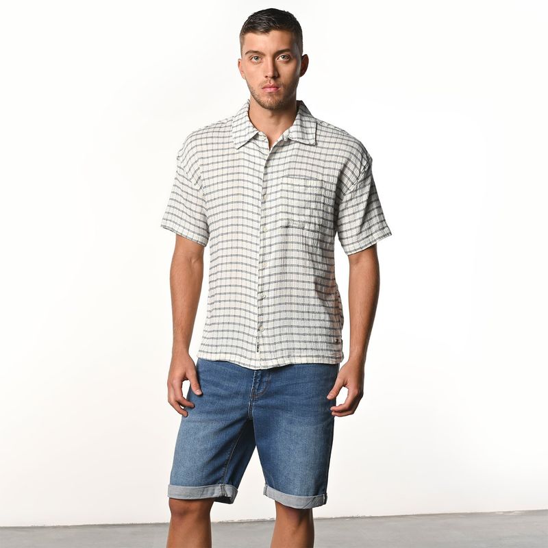 DENIMLAB - Camisa Hombre de Rayas Manga corta Recto de Algodón Denimlab