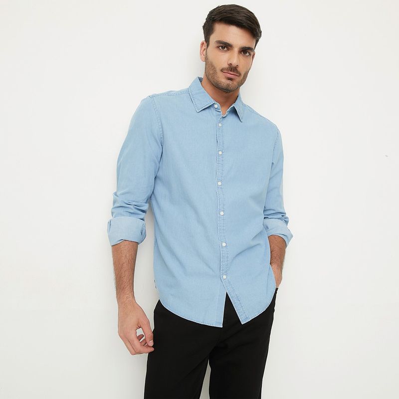 BASEMENT - Camisa de jean Hombre Manga larga de Algodón Basement