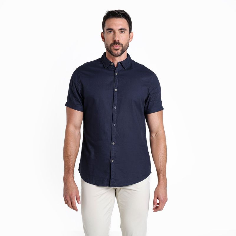 BASEMENT - Camisa Hombre Manga corta Slim de Algodón Basement