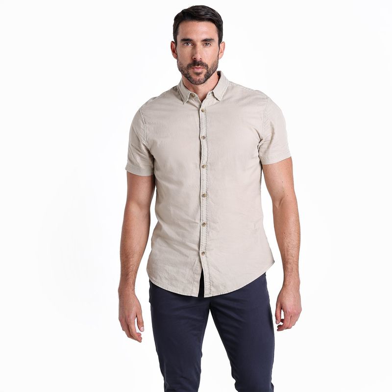 BASEMENT - Camisa Hombre Manga corta Slim de Algodón Basement