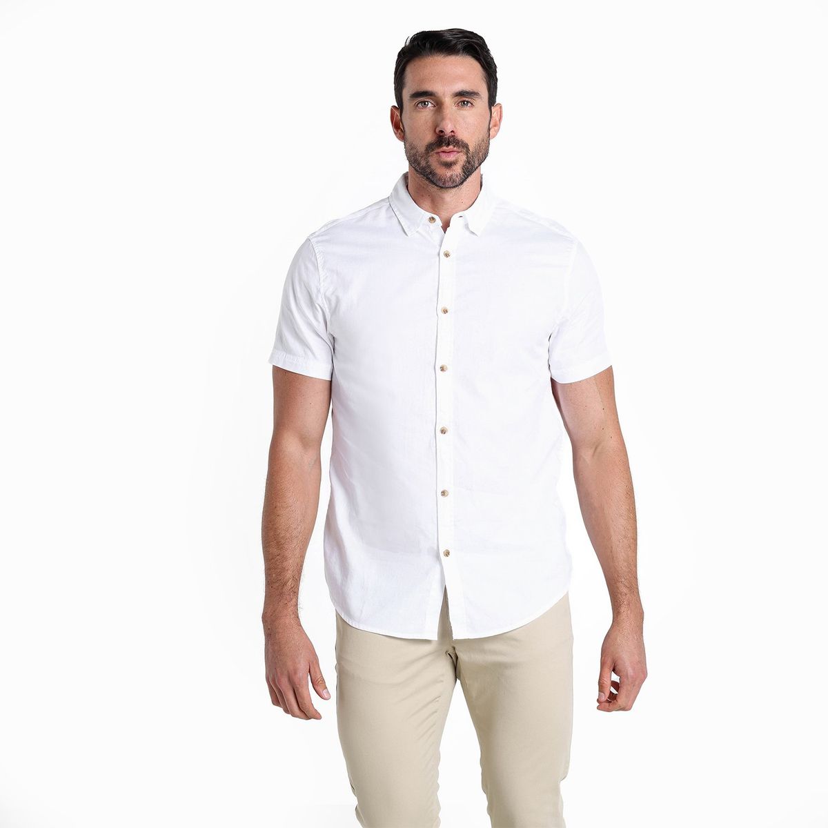 BASEMENT - Camisa Hombre Manga corta Slim de Algodón Basement