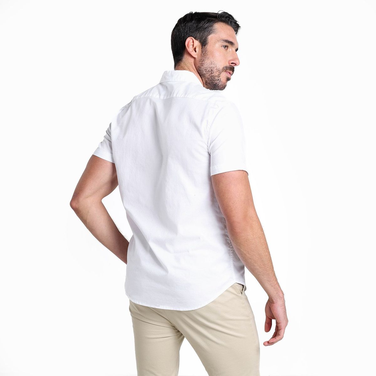 BASEMENT - Camisa Hombre Manga corta Slim de Algodón Basement