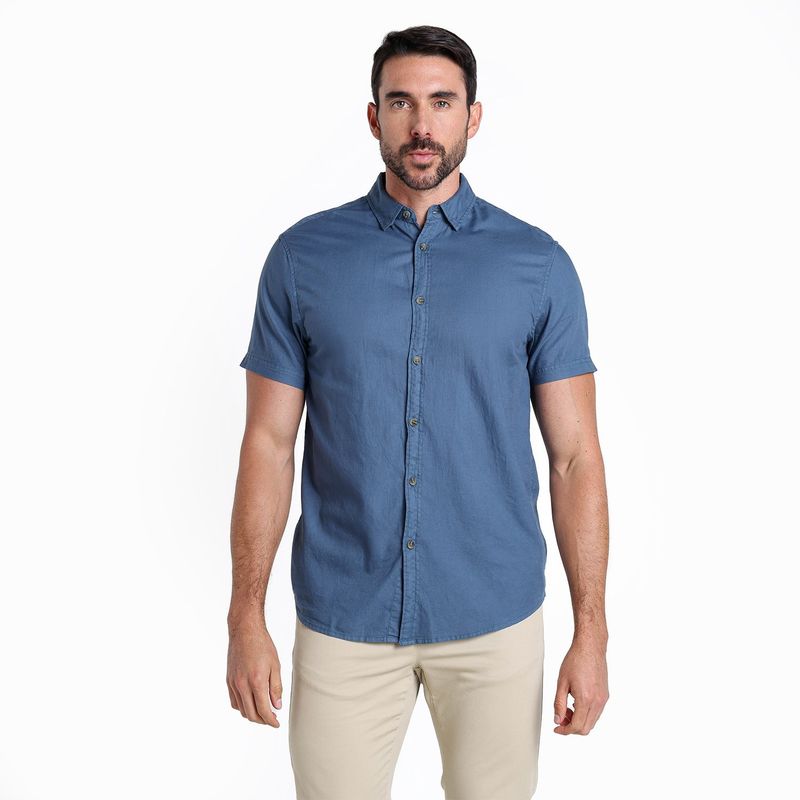 BASEMENT - Camisa Hombre Manga corta Slim de Algodón Basement