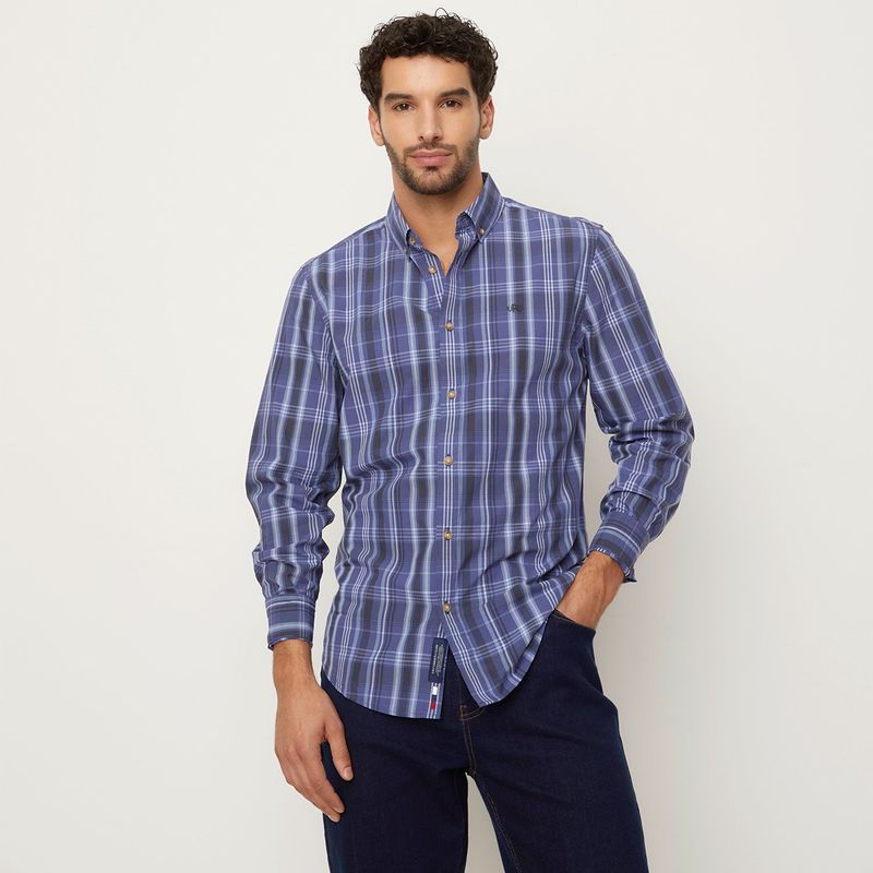 UNIVERSITY CLUB - Camisa Hombre de Cuadros Manga larga Recto de Algodón University Club
