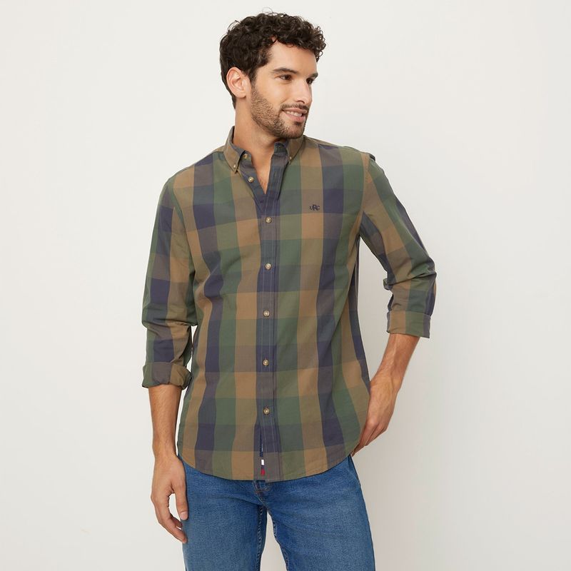UNIVERSITY CLUB - Camisa Hombre de Cuadros Manga larga Recto de Algodón University Club