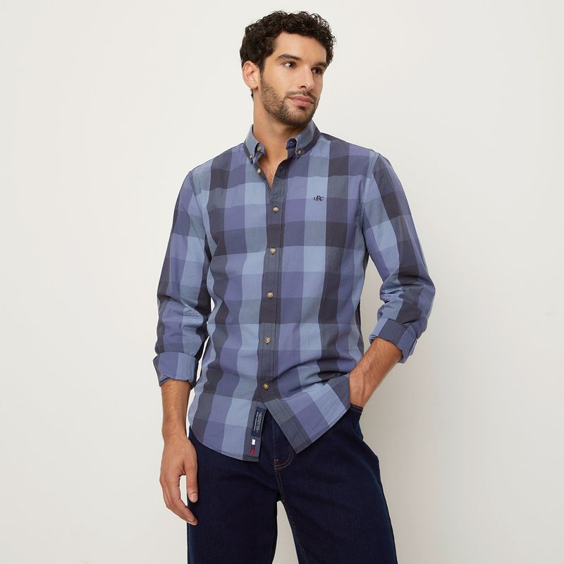 UNIVERSITY CLUB - Camisa Hombre de Cuadros Manga larga Recto de Algodón University Club