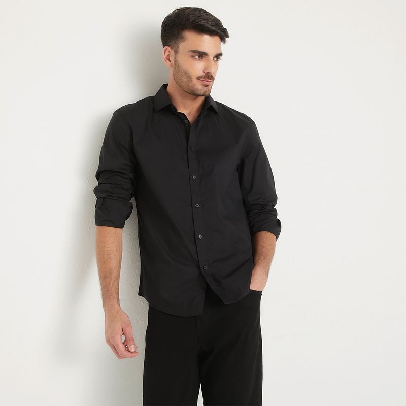BASEMENT - Camisa Hombre Manga larga de Algodón Basement