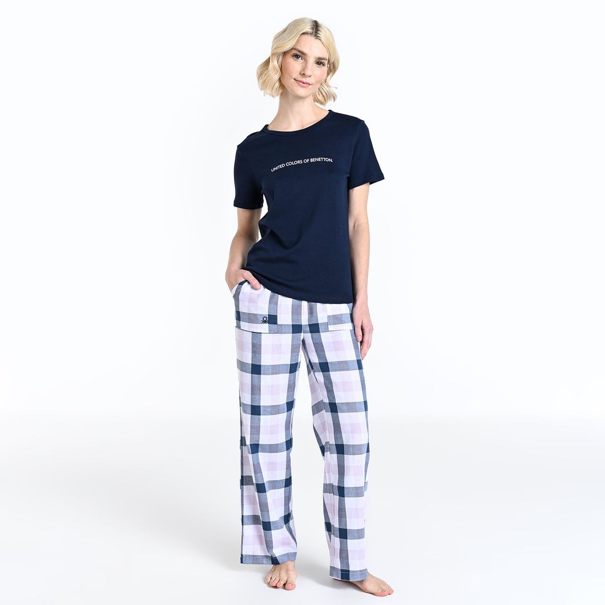 BENETTON - Pijama completa con pantalón Mujer Largo Manga corta de Algodón Benetton