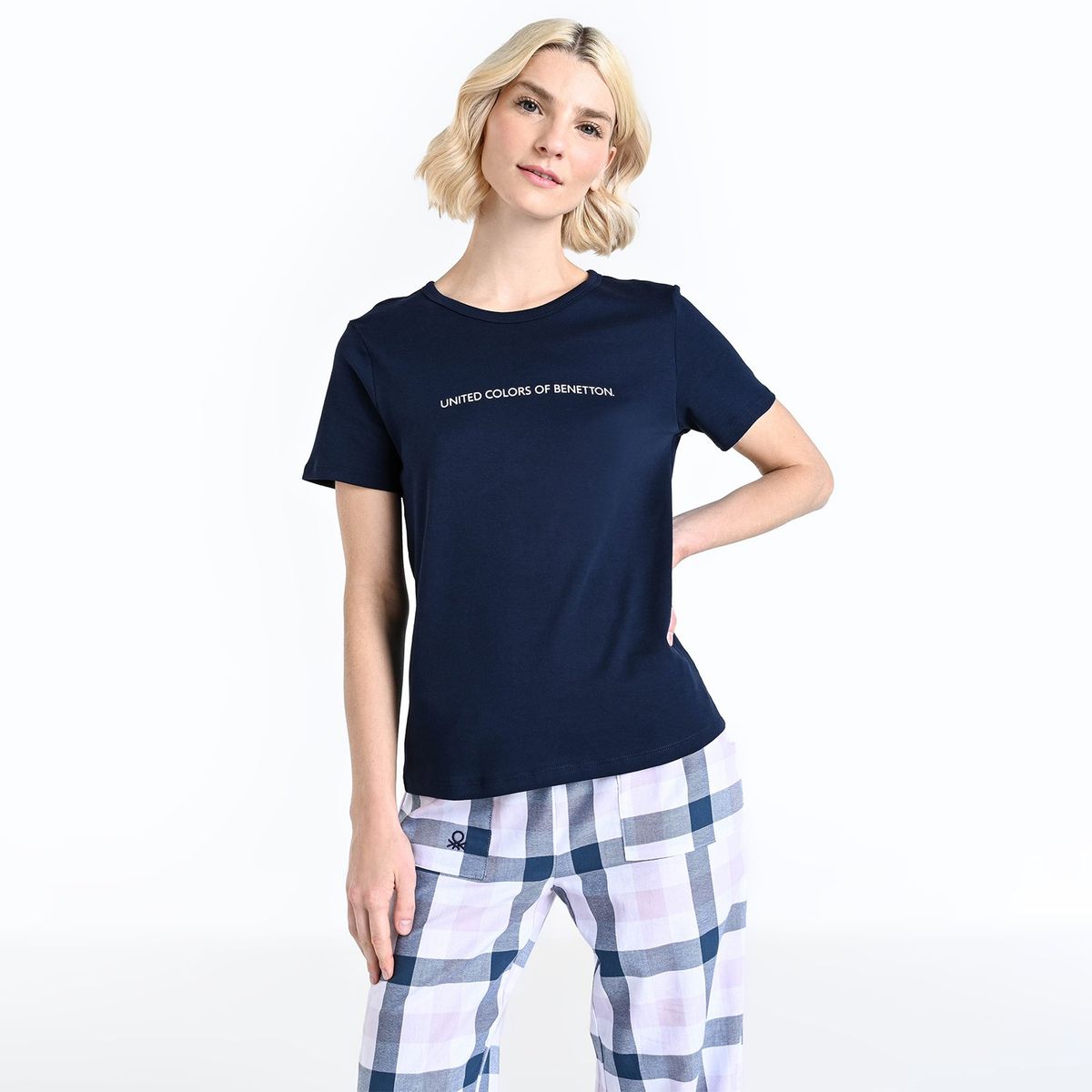 BENETTON - Pijama completa con pantalón Mujer Largo Manga corta de Algodón Benetton