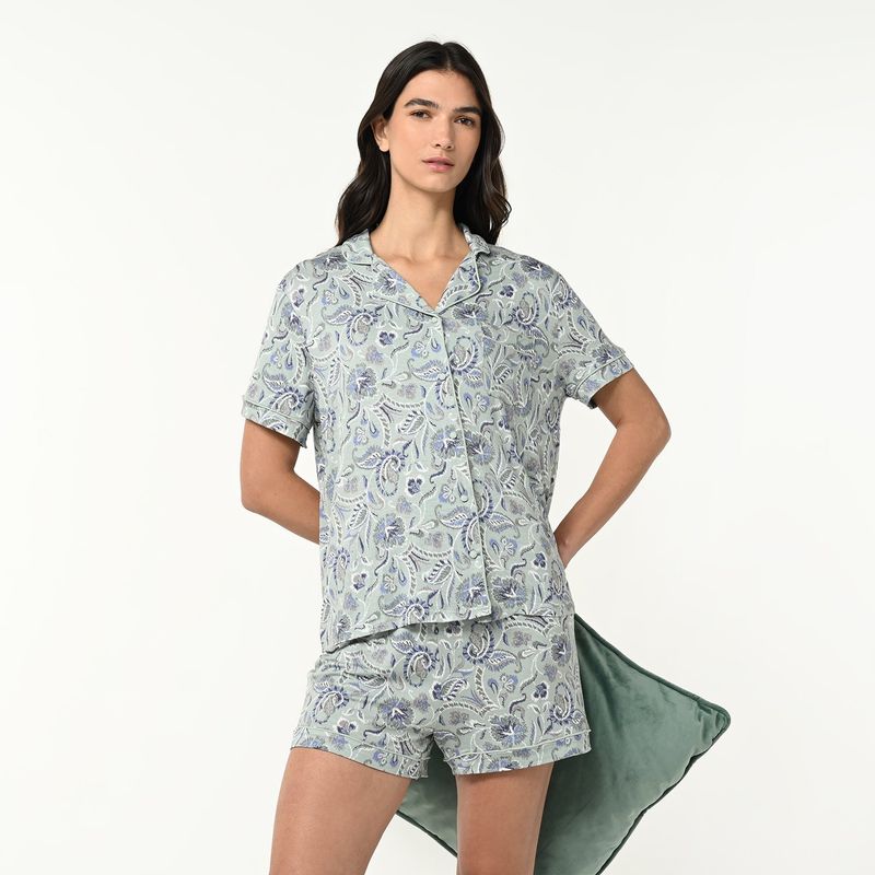 BLU - Pijama completa con short Mujer Manga corta Blu