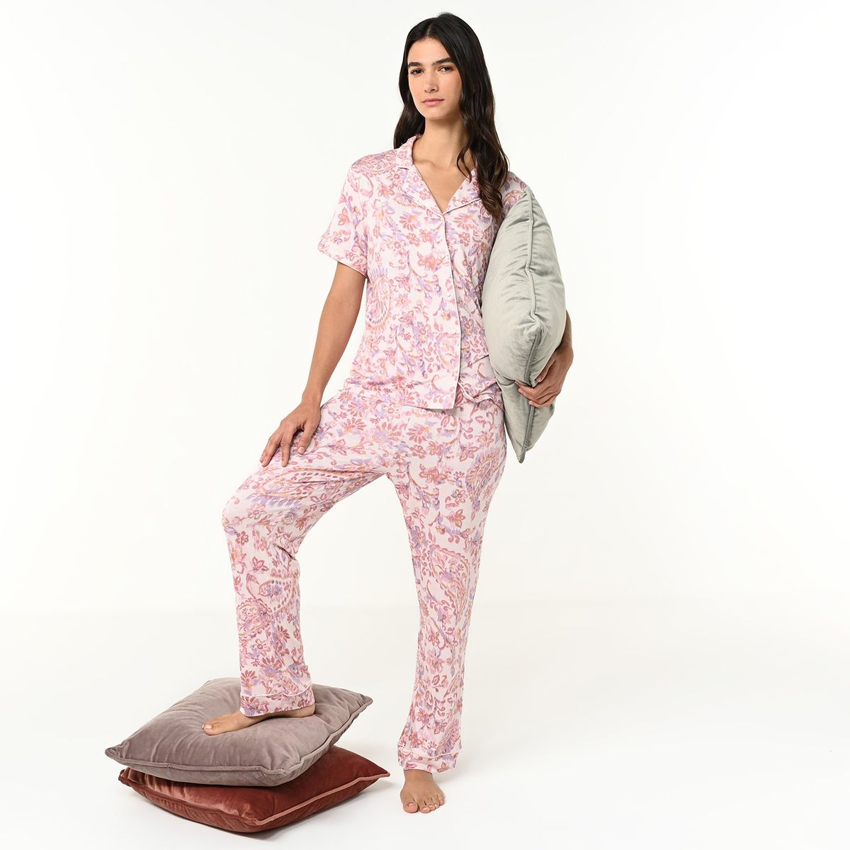 BLU - Pijama completa con pantalón Mujer Manga corta Blu