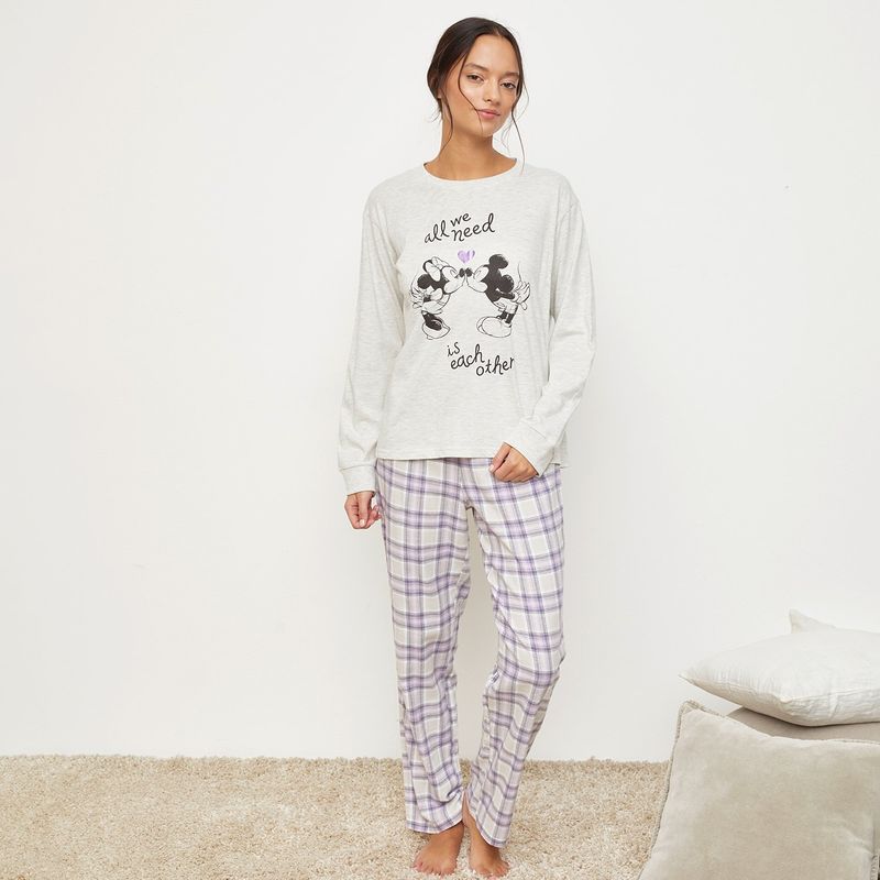 DISNEY - Conjunto de pijama con pantalón Mujer Largo Manga larga de Algodón Disney