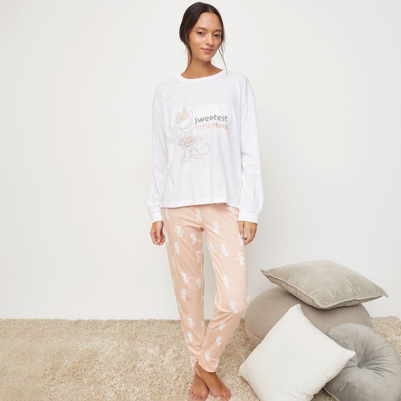 DISNEY - Conjunto de pijama con pantalón Mujer Largo Manga larga de Algodón Disney