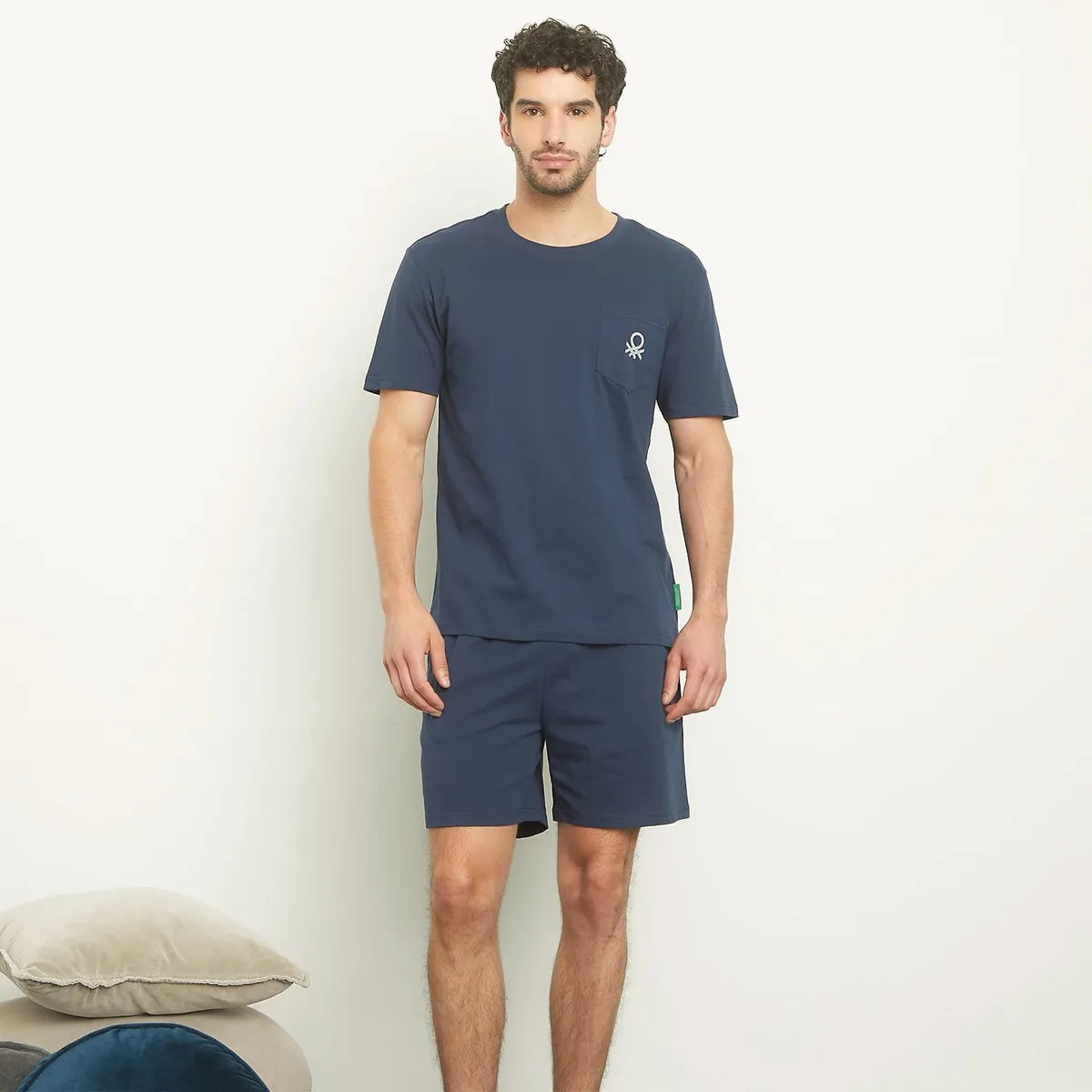 BENETTON - Pijama Hombre Manga corta con Logo de Algodón Benetton