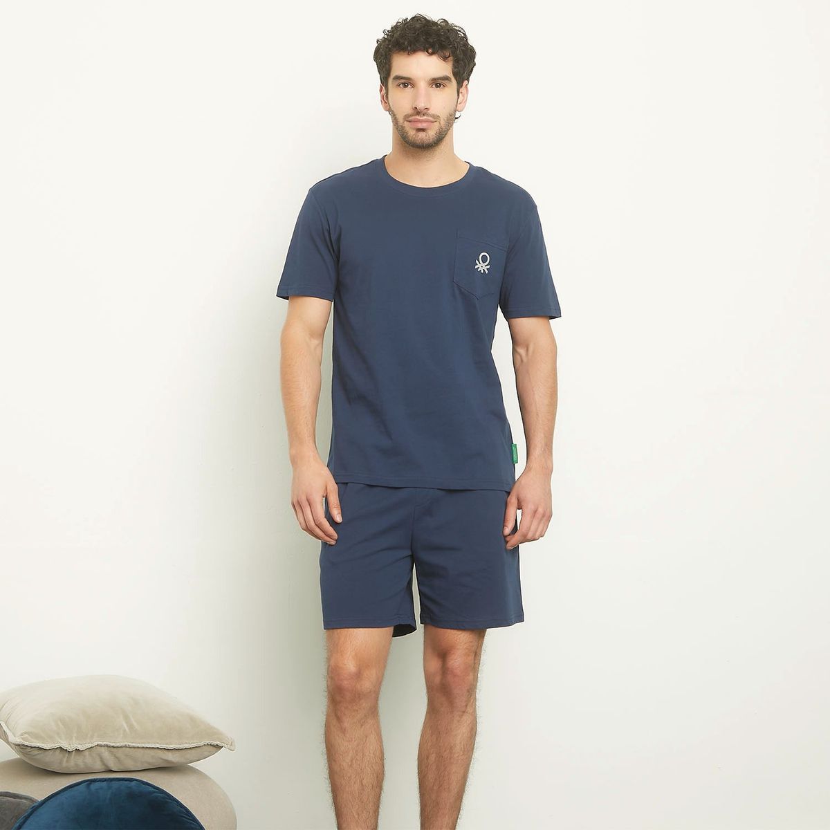 BENETTON - Pijama Hombre Manga corta con Logo de Algodón Benetton