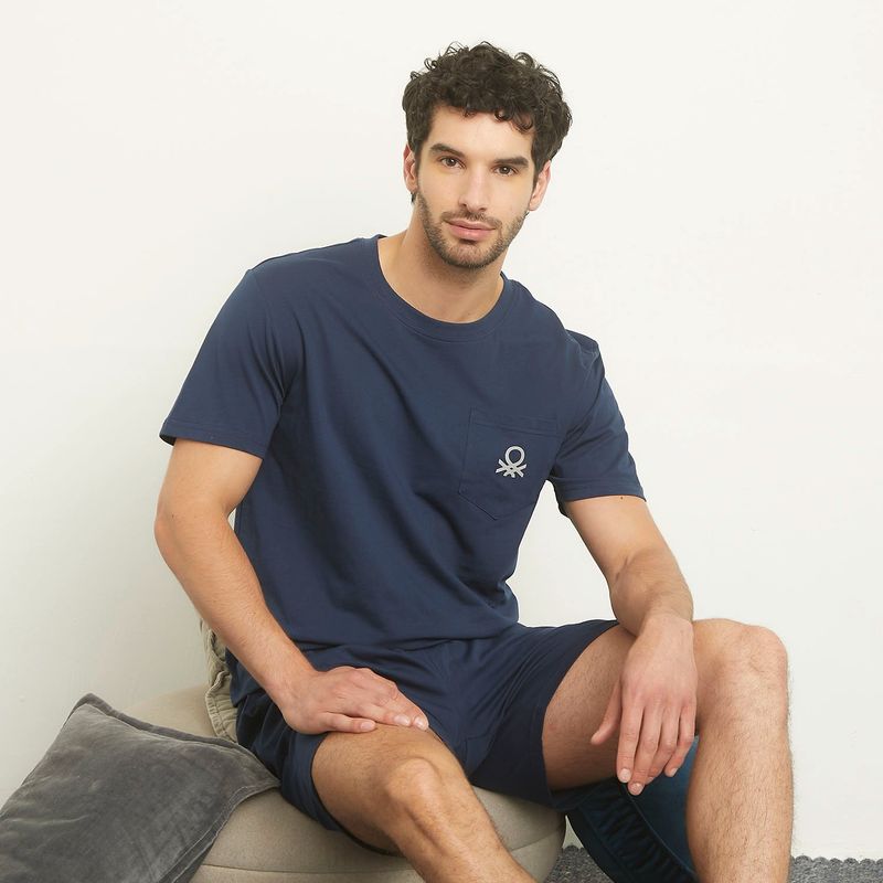 BENETTON - Pijama Hombre Manga corta con Logo de Algodón Benetton