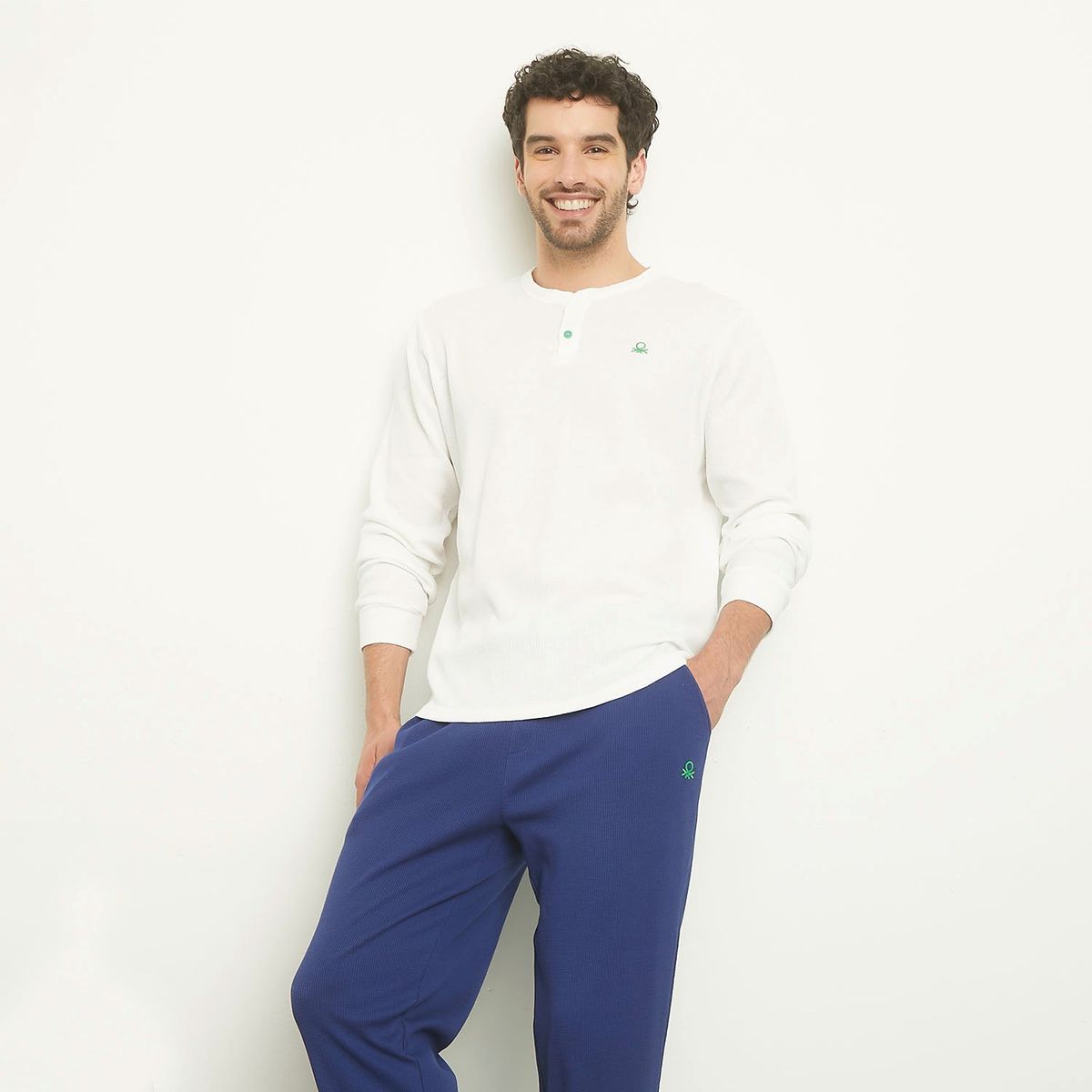 BENETTON - Pijama Hombre Manga larga con Logo de Algodón Benetton