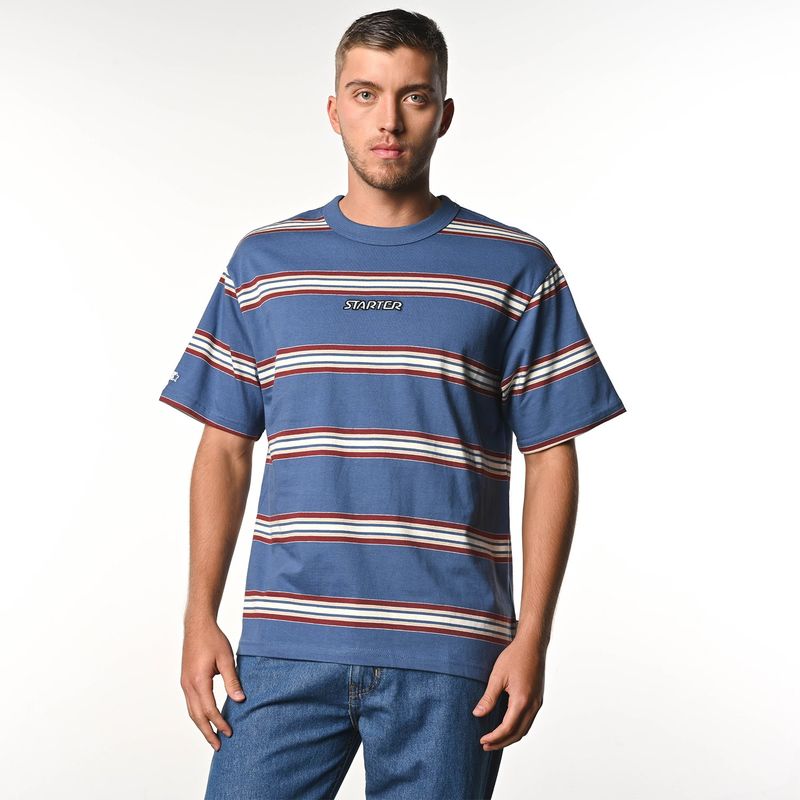 STARTER - Camiseta Hombre Manga corta Rayas de Algodón Starter
